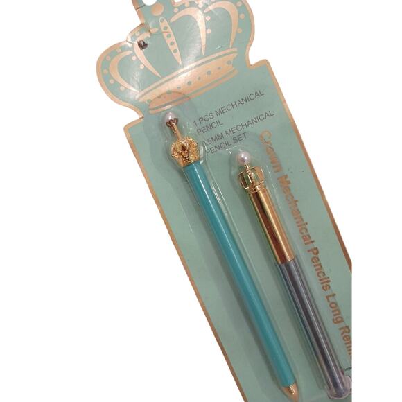Fancy CROWN & Pearl Top Mechanical Pencil Set w Refills .5MM King Queen Royal - Picture 3 of 8